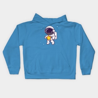 Cute Astronaut Catching Star In Space Cartoon Kids Hoodie